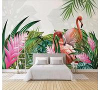 XLMING Three Dimensional Plants Green Leaves Pink Flamingo 3D Wallpaper Premium Textured Silk Study Dining Living Room Bedroom Sofa TV Wall Easy Install-400cm×280cm
