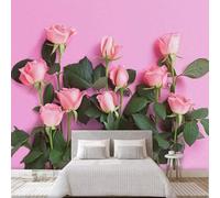 XLMING Three Dimensional Plants Green Leaves Pink Roses 3D Wallpaper Premium Textured Silk Study Dining Living Room Bedroom Sofa TV Wall Easy Install-300cm×210cm