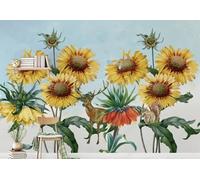 XLMING Three Dimensional Plants Sunflowers Flowers Animals 3D Wallpaper Luxury Silk Study Dining Feature Sofa Grey Bedroom Living Room Tv Decorative Wall-300cm×210cm