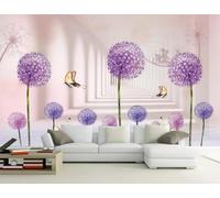 XLMING Three Dimensional Purple Dandelion Butterfly Swan 3D Wallpaper Luxury Home Dining Decor Paste Sofa Living Room The Wall for Bedroom Mural-250cm×170cm
