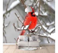 XLMING Three Dimensional Red Birds On Branches in A Snowy Scene 3D Wallpaper Luxury Home Dining Decor Paste Sofa Living Room The Wall for Bedroom Mural-300cm×210cm