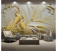 XLMING Three Dimensional Relief Golden Peacock Art Unique 3D Wallpaper Luxury Home Dining Decor Paste Sofa Living Room The Wall for Bedroom Mural-430cm×300cm