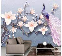 XLMING Three Dimensional Relief Magnolia Peacock Art 3D Wallpaper Luxury Home Dining Decor Paste Sofa Living Room The Wall for Bedroom Mural-350cm×256cm
