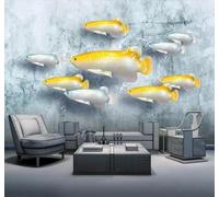 XLMING Three Dimensional Relief Prosperity Gold Nine Fish 3D Wallpaper Silky Texture Home Study Office Grey Dining Room Sofa Bedroom Living Room TV Backdrop-250cm×170cm