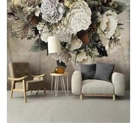 XLMING Three Dimensional Retro White Plants Flowers Beautiful 3D Wallpaper Silky Texture Home Study Office Grey Dining Room Sofa Bedroom Living Room TV Backdrop-250cm×170cm
