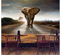 XLMING Three Dimensional Road Elephant Sky Landscape 3D Wallpaper Luxury Silk Study Dining Feature Sofa Grey Bedroom Living Room Tv Decorative Wall-300cm×210cm