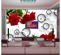 XLMING Three Dimensional Romantic Red Rose Round Butterfly 3D Wallpaper Luxury Home Dining Decor Paste Sofa Living Room The Wall for Bedroom Mural-250cm×170cm