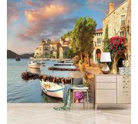 XLMING Three Dimensional Sky Sea Mountains and Peaks Building 3D Wallpaper Premium Textured Silk Study Dining Living Room Bedroom Sofa TV Wall Easy Install-200cm×140cm