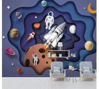 XLMING Three Dimensional Space Astronaut Rocket Planet 3D Wallpaper Luxury Home Dining Decor Paste Sofa Living Room The Wall for Bedroom Mural-200cm×140cm