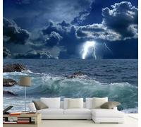 XLMING Three Dimensional Space Ocean Dark Clouds Lightning 3D Wallpaper Premium Textured Silk Study Dining Living Room Bedroom Sofa TV Wall Easy Install-300cm×210cm