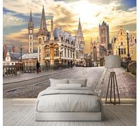 XLMING Three Dimensional Vintage City Architecture Streets Sky 3D Wallpaper Silky Texture Home Study Office Grey Dining Room Sofa Bedroom Living Room TV Backdrop-200cm×140cm