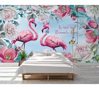 XLMING Three Dimensional Warm and Beautiful Flamingo Flower Butterfly 3D Wallpaper Silky Texture Home Study Office Grey Dining Room Sofa Bedroom Living Room TV Backdrop-150cm×105cm