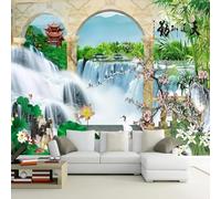 XLMING Three Dimensional Waterfall Architecture Forest Flowers 3D Wallpaper Luxury Home Dining Decor Paste Sofa Living Room The Wall for Bedroom Mural-430cm×300cm
