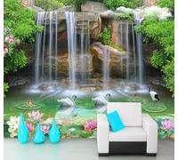XLMING Three Dimensional Waterfall Lake Swans Scenery 3D Wallpaper Luxury Home Dining Decor Paste Sofa Living Room The Wall for Bedroom Mural-350cm×256cm