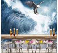 XLMING Three Dimensional Waves Beach Eagle Flowers 3D Wallpaper Premium Textured Silk Study Dining Living Room Bedroom Sofa TV Wall Easy Install-350cm×256cm