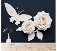 XLMING Three Dimensional White Butterfly Rose Elegant Flowers 3D Wallpaper Silky Texture Home Study Office Grey Dining Room Sofa Bedroom Living Room TV Backdrop-200cm×140cm