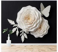 XLMING Three Dimensional White Flowers Butterflies Black 3D Wallpaper Silky Texture Home Study Office Grey Dining Room Sofa Bedroom Living Room TV Backdrop-430cm×300cm