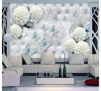 XLMING Three Dimensional White Flowers Butterflies Upholstered Cushion 3D Wallpaper Premium Textured Silk Study Dining Living Room Bedroom Sofa TV Wall Easy Install-400cm×280cm