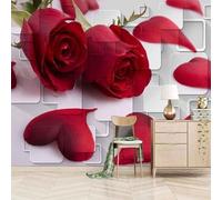 XLMING Three Dimensional White Geometric Red Roses 3D Wallpaper Luxury Silk Study Dining Feature Sofa Grey Bedroom Living Room Tv Decorative Wall-200cm×140cm