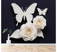 XLMING Three Dimensional White Rose Leaves and Butterflies Art 3D Wallpaper Premium Textured Silk Study Dining Living Room Bedroom Sofa TV Wall Easy Install-200cm×140cm