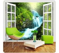 XLMING Three Dimensional White Window Waterfall Jungle 3D Wallpaper Luxury Silk Study Dining Feature Sofa Grey Bedroom Living Room Tv Decorative Wall-150cm×105cm