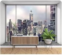 XLMING Three Dimensional Window Cityscape Architecture Landscape 3D Wallpaper Luxury Silk Study Dining Feature Sofa Grey Bedroom Living Room Tv Decorative Wall-350cm×256cm