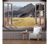XLMING Three Dimensional Window Mountain Peaks Flowers Art 3D Wallpaper Luxury Home Dining Decor Paste Sofa Living Room The Wall for Bedroom Mural-350cm×256cm