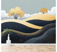 XLMING Trees Clouds Abstract Golden Hills Landscape 3D Wallpaper Premium Textured Silk Study Dining Living Room Bedroom Sofa TV Wall Easy Install-150cm×105cm