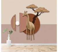 XLMING Trees Earth Tones Abstract Geometric Shapes Giraffe 3D Wallpaper Premium Textured Silk Study Dining Living Room Bedroom Sofa TV Wall Easy Install-300cm×210cm