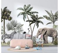 XLMING Tropical Coconut Trees Animals Zebras Elephants 3D Wallpaper Luxury Home Dining Decor Paste Sofa Living Room The Wall for Bedroom Mural-400cm×280cm
