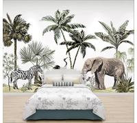 XLMING Tropical Coconut Trees Animals Zebras Elephants 3D Wallpaper Luxury Silk Study Dining Feature Sofa Grey Bedroom Living Room Tv Decorative Wall-150cm×105cm