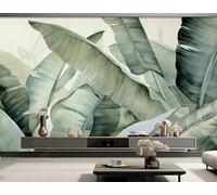 XLMING Tropical Fresh Green Plants Banana Leaves 3D Wallpaper Luxury Silk Study Dining Feature Sofa Grey Bedroom Living Room Tv Decorative Wall-200cm×140cm