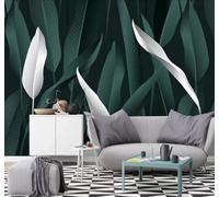 XLMING Tropical Hand Drawn Fresh Plants Leaves Minimalist 3D Wallpaper Silky Texture Home Study Office Grey Dining Room Sofa Bedroom Living Room TV Backdrop-430cm×300cm