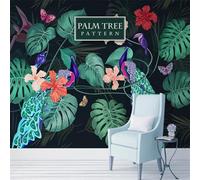 XLMING Tropical Plants Peacocks Parrots Colourful Flowers 3D Wallpaper Silky Texture Home Study Office Grey Dining Room Sofa Bedroom Living Room TV Backdrop-430cm×300cm