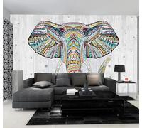XLMING Unique Artistic Beautiful Ethnic Style Elephant 3D Wallpaper Silky Texture Home Study Office Grey Dining Room Sofa Bedroom Living Room TV Backdrop-250cm×170cm