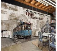 XLMING Unique Vintage Art Shanghai Architecture Nostalgia 3D Wallpaper Silky Texture Home Study Office Grey Dining Room Sofa Bedroom Living Room TV Backdrop-300cm×210cm