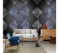 XLMING Vintage Abstract Black Geometric Square 3D Wallpaper Silky Texture Home Study Office Grey Dining Room Sofa Bedroom Living Room TV Backdrop-200cm×140cm