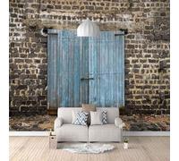 XLMING Vintage Architecture Shabby Blue Wooden Door 3D Wallpaper Premium Textured Silk Study Dining Living Room Bedroom Sofa TV Wall Easy Install-430cm×300cm