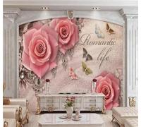 XLMING Vintage Beautiful Pink Rose Butterfly 3D Wallpaper Premium Textured Silk Study Dining Living Room Bedroom Sofa TV Wall Easy Install-150cm×105cm