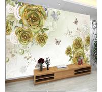 XLMING Vintage Golden Art Flowers Butterflies 3D Wallpaper Luxury Home Dining Decor Paste Sofa Living Room The Wall for Bedroom Mural-430cm×300cm