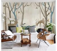 XLMING Vintage Hand Drawn Forest Reindeer Birds 3D Wallpaper Luxury Home Dining Decor Paste Sofa Living Room The Wall for Bedroom Mural-350cm×256cm