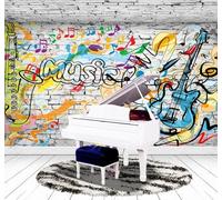 XLMING Vintage Hand Drawn Graffiti Music Guitar 3D Wallpaper Luxury Home Dining Decor Paste Sofa Living Room The Wall for Bedroom Mural-430cm×300cm