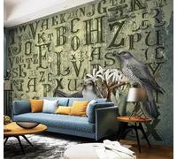 XLMING Vintage Letters Birds Bar Restaurant 3D Wallpaper Silky Texture Home Study Office Grey Dining Room Sofa Bedroom Living Room TV Backdrop-300cm×210cm