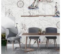 XLMING Vintage Line Art Nautical Sailing Style 3D Wallpaper Silky Texture Home Study Office Grey Dining Room Sofa Bedroom Living Room TV Backdrop-350cm×256cm