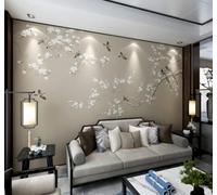 XLMING Vintage Minimalist Elegant Magnolia Little Birds 3D Wallpaper Luxury Silk Study Dining Feature Sofa Grey Bedroom Living Room Tv Decorative Wall-400cm×280cm