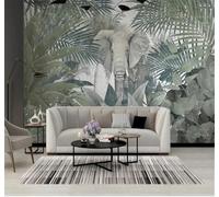 XLMING Vintage Plants Coconut Trees Animals Elephants 3D Wallpaper Silky Texture Home Study Office Grey Dining Room Sofa Bedroom Living Room TV Backdrop-150cm×105cm