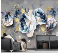 XLMING Vintage Three Dimensional Relief Roses Butterflies 3D Wallpaper Luxury Silk Study Dining Feature Sofa Grey Bedroom Living Room Tv Decorative Wall-350cm×256cm