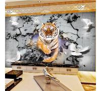 XLMING Vintage Tiger Broken Wall Flying Bird 3D Wallpaper Luxury Home Dining Decor Paste Sofa Living Room The Wall for Bedroom Mural-300cm×210cm