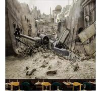 XLMING War City Ruins Airplane Game Architecture 3D Wallpaper Premium Textured Silk Study Dining Living Room Bedroom Sofa TV Wall Easy Install-250cm×170cm