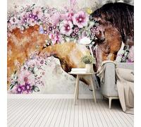 XLMING Warm and Beautiful Colourful Flowers Couples and Horses 3D Wallpaper Silky Texture Home Study Office Grey Dining Room Sofa Bedroom Living Room TV Backdrop-150cm×105cm